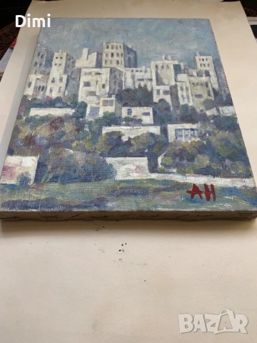 АНГЕЛ НИНОВ (1927-2017) Картина масло/платно/ градски пейзаж, снимка 4 - Картини - 52814966
