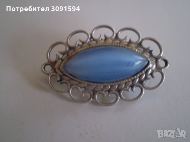 брошка филигран със сребърно покритие И СИНЬО СТЪКЛО