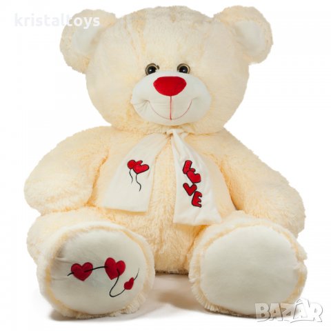 Плюшено мече в екрю с шал с надпис Любов Love, снимка 1
