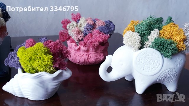 Гипсови фигури декорирани със скандинавски мъх , снимка 3 - Декорация за дома - 44113350