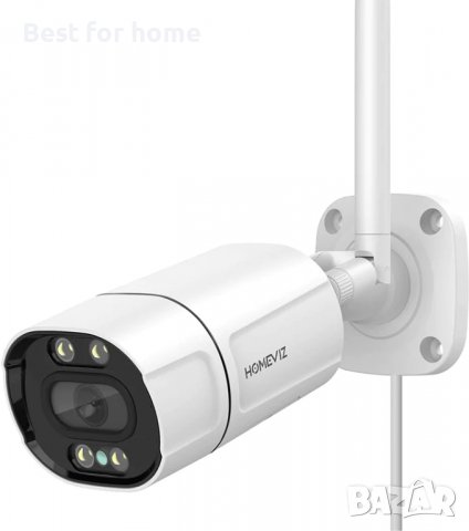 Външна охранителна камера Homeviz, 2K WiFi,нощно виждане, двупосочно аудио,IP66 водоустойчив, снимка 4 - Камери - 39925423