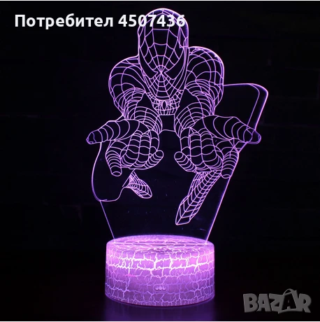 Холограмна 3D LED лампа Spider Man-дистанционно управление 16 цвята+други режими на управление , снимка 8 - Настолни лампи - 50487698