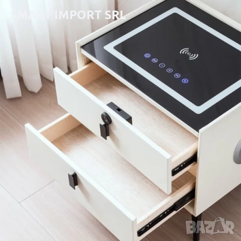 Смарт нощно шкафче Smart Heater LED, Bluetooth, безжично зареждане, бял, снимка 3 - Шкафове - 51996750