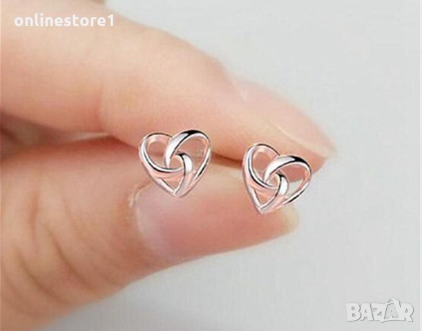 Сребърни обеци - сърце с печат 925 сребро BF130, снимка 9 - Обеци - 27407436