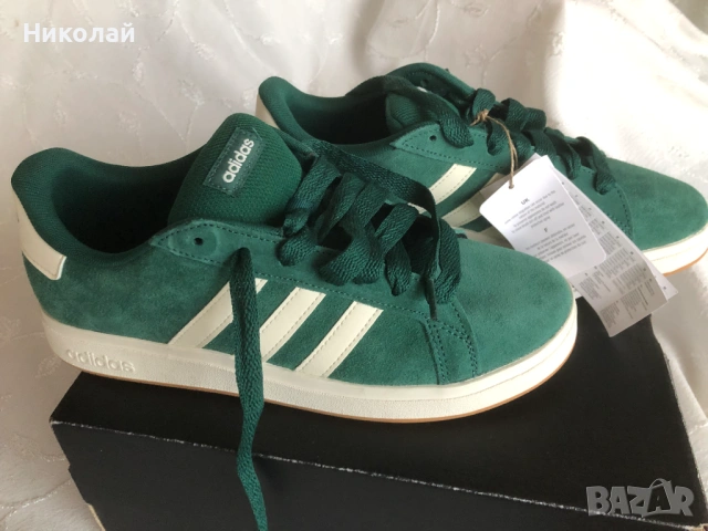 Маратонки Adidas Grand Court, 40 номер, ест. велур, зелени Collegiate Green, унисекс, нови с етикет, снимка 2 - Маратонки - 53223614