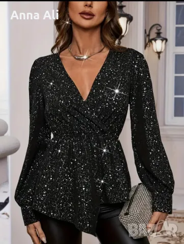Страхотна елегантна блуза с блестящ ефект, налична в размери L и XL