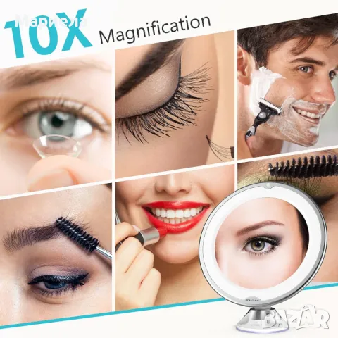 BEAUTURAL 10X увеличително огледало за грим със светлини, осветено увеличително огледало с вендуза, снимка 10 - Други - 47675589