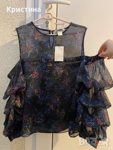 Шикозна блуза H&M с паднали рамене, снимка 2 - Ризи - 52793887