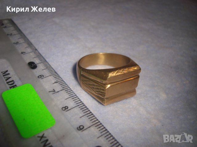 СТАР ПОЗЛАТЕН БРОНЗОВ РЕТРО АРТ ДЕКО ПРЪСТЕН с ПЕЧАТИ 18К 750 за КОЛЕКЦИЯ МАЙСТОРСКА ИЗРАБОТКА 24253