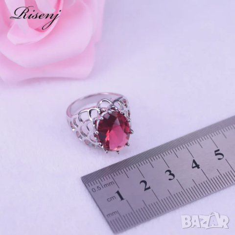 Сребърен комплект обици, колие и пръстен, снимка 3 - Бижутерийни комплекти - 44888078