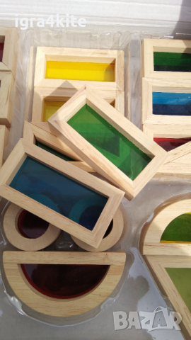 Rainbow Wood Blocks 40 части. Луксозен светещ дървен конструктор , снимка 6 - Образователни игри - 36540957