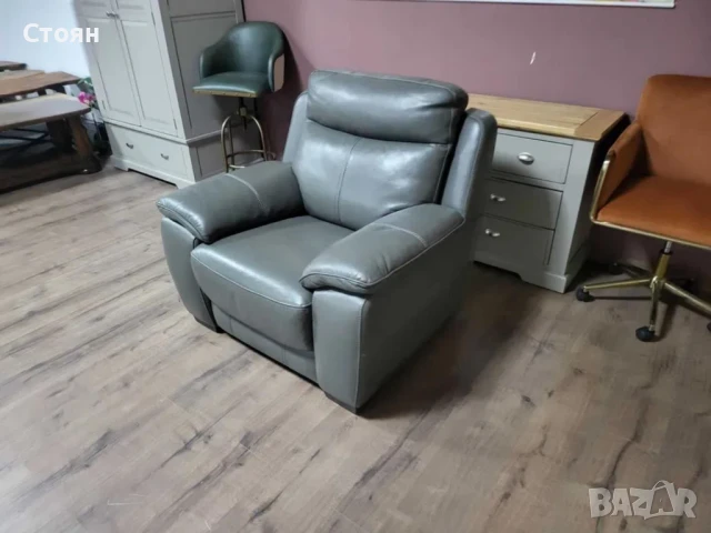 Сив кожен фотоьйл, снимка 8 - Дивани и мека мебел - 50887145