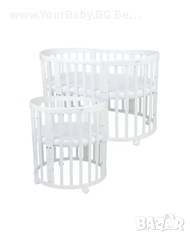Бяла дървена кошара за бебе 7в1 Овал, Детско легло 0-10 год., снимка 11 - Кошарки - 50281802