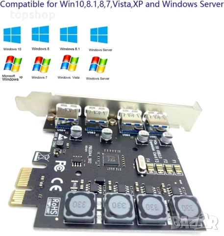 Нова 4-портова PCIE USB 3.0 карта Super Speed 5Gbps PCI Express (PCIe) разширителна карта ..., снимка 6 - Дънни платки - 51637909
