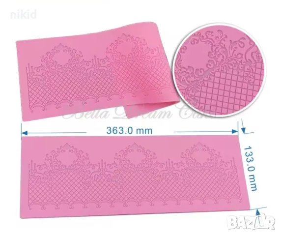 Дантелена мрежа с орнаменти дантела борд силиконов молд форма украса торта фондан шоколад гъмпейст, снимка 2 - Форми - 51371255