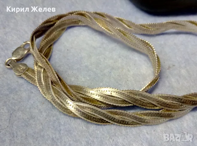 НЕЖНО ЛЕНТОВИДНО СРЕБЪРНО КОЛИЕ СРЕБРО 925 MADE in ITALY с БЯЛА ПОЗЛАТА - ЧАСТ от КОМПЛЕКТ 50139, снимка 4 - Колиета, медальони, синджири - 49378590