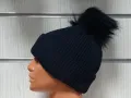Нова зимна дамска шапка SilverStar в тъмносин цвят с пух/помпон, снимка 4