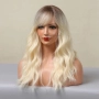 Светло руса омбре чуплива перука 60 см с тъмни корени и бретон, снимка 4
