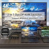 KVM превключвател DisplayPort, 2 порта DP KVM превключвател Поддържа 4k@60Hz, снимка 2 - Друга електроника - 43475209