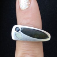 Мистик седеф / масивен сребърен пръстен проба 925 Житен клас / Мистик седеф и Аметист, снимка 2 - Пръстени - 28900451