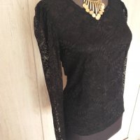 Дантелена черна блуза - 12,00лв., снимка 2 - Блузи с дълъг ръкав и пуловери - 28913554