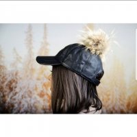 дамска шапка козирка естествена кожена с пух от лисица естествен косъм, снимка 6 - Шапки - 27153791