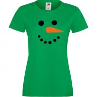 Дамска тениска Коледа snowman face, снимка 4 - Тениски - 34691050