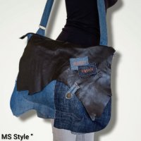 Асиметрична дамска чанта от деним и естествена кожа , снимка 5 - Чанти - 39239196