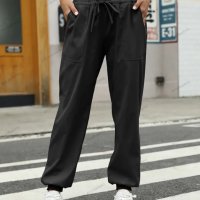 Ежедневни дамски панталони с тъкани ластични връзки с висока талия, 3цвята - 023, снимка 4 - Панталони - 40780675