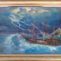  Морски пейзаж с ветроходен кораб, картина, снимка 16 - Картини - 19749989