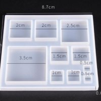 плочка квадрат различни размери прозрачен силиконов молд форма фондан смола бижу, снимка 1 - Форми - 27468071