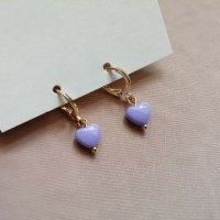 Дамски обеци в златист цвят с висулки лилави сърчица , снимка 10 - Обеци - 43823742