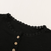 Дамска черна блуза рипс с къс ръкав, деколте с копчета и детайли с бродерия, снимка 6 - Други - 44893289