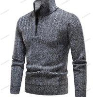 Мъжки ежедневен пуловер с V-образно деколте и цип със стояща яка, 3цвята - 023, снимка 13 - Пуловери - 43148208