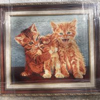 Гоблен -Трите котета и Малкото коте с ДВОЙНА РАМКА, снимка 2 - Гоблени - 44051234