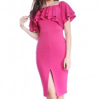 Розова парти рокля с волани марка Onyx , снимка 1 - Рокли - 29031127