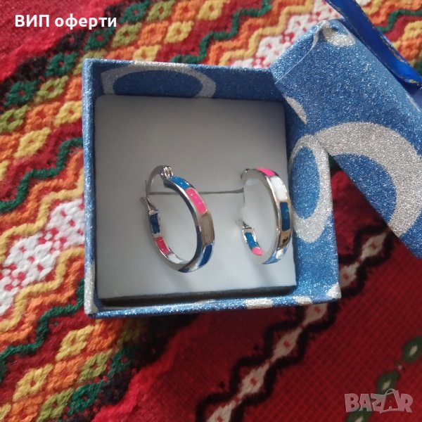 ВИП ОФЕРТА! Нови, сребърни обеци халки със седефи.С подарък-кутийка, снимка 1
