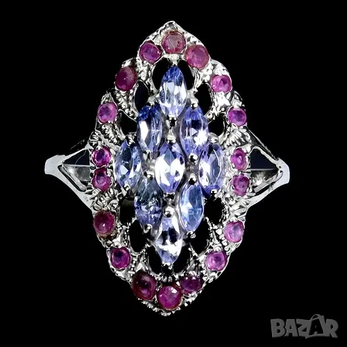 925 сребърен пръстен с танзанит камъни по 4мм, подходящ за подарък, снимка 1