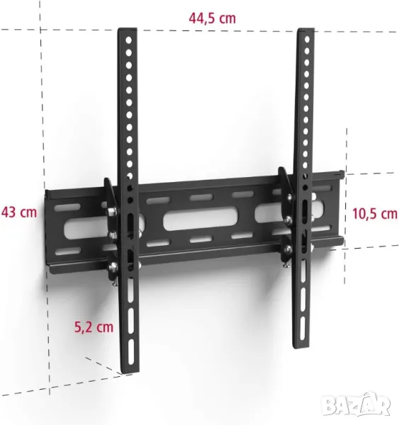 Стенна стойка за TV HAMA 108716, Регулируема, 32"-56", 30 кг, Черна, снимка 1