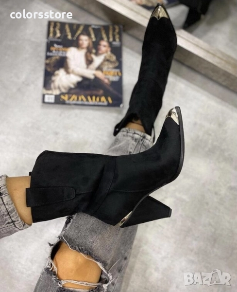 Боти на ток - черен велур - B40 , снимка 1