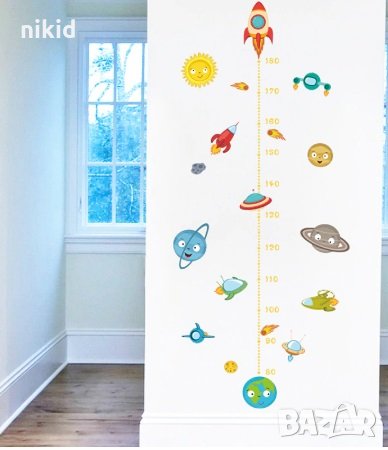 Планети космос метър за стена и мебел детска стая лепенка стикер самозалепващ, снимка 1