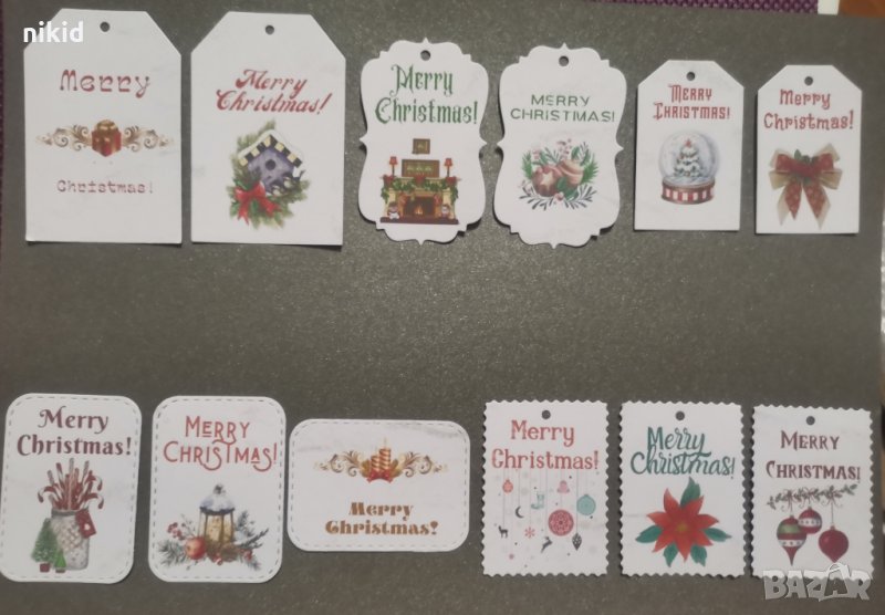 12 Merry Christmas Коледни Тагове табелки табели етикети картонени за подаръци ръчна изработка укра, снимка 1