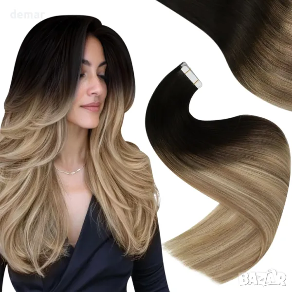 Easyouth екстеншън за удължаване на коса, истинска човешка коса, 30 см, #1B/8/22, снимка 1