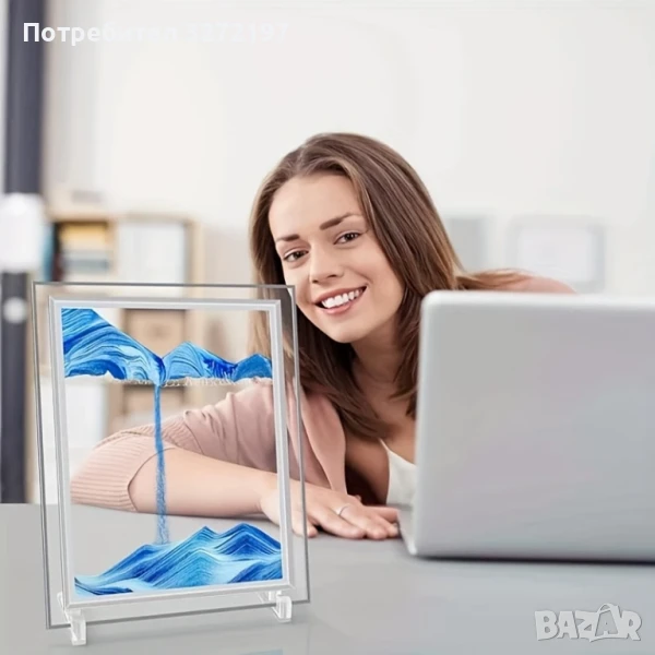 Стъклен пясъчен арт-Стояща динамична 3D картина с движещ се пясък, декорация за дома и офис, снимка 1