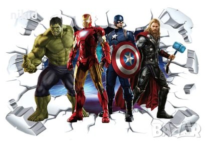 3D прави герои avengers Марвел Капитан Америка Хълк  Айрън мен Тор Отмъстителите стикер за стена, снимка 1