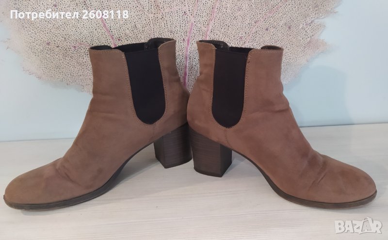 Бежови боти – цвят капучино, велур, № 41, снимка 1