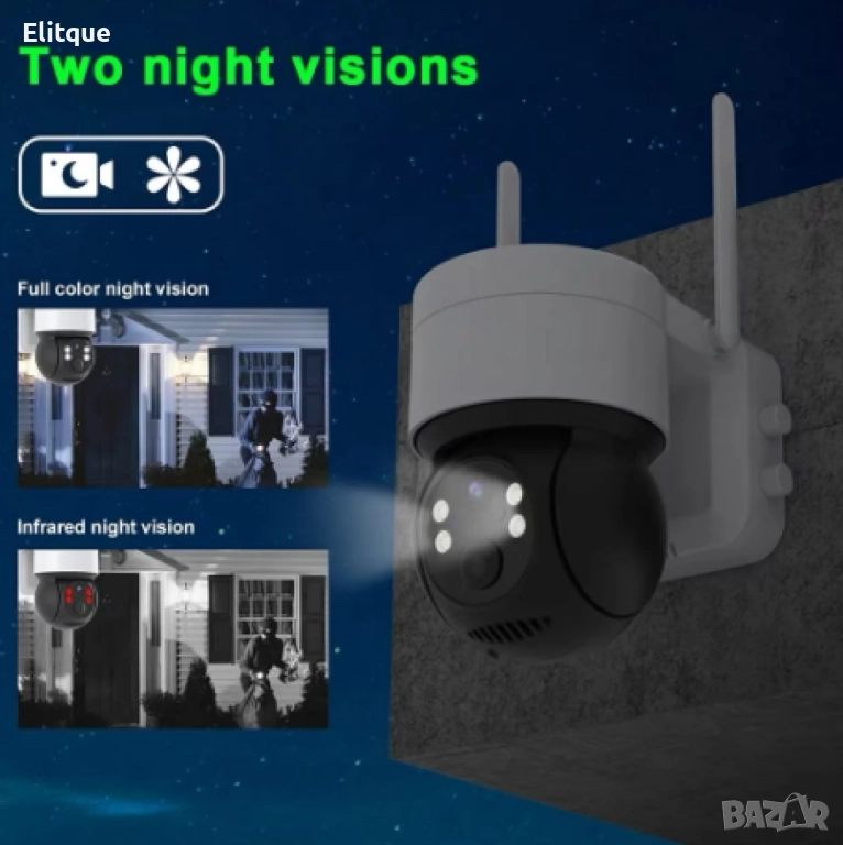 Соларна WIFI камера със соларен панел PTZ 360, 1080P, Full HD, цветно Hощно Bиждане, снимка 1