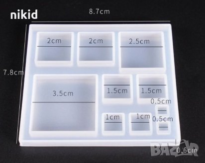 плочка квадрат различни размери прозрачен силиконов молд форма фондан смола бижу, снимка 1