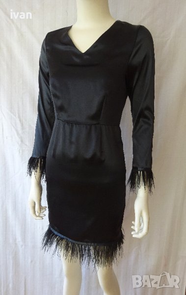 дамска рокля от естествена коприна с пера, снимка 1