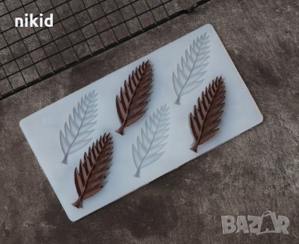 6 дълги иглолистни листа силиконов молд форма за шоколад фондан декор торта украса, снимка 1